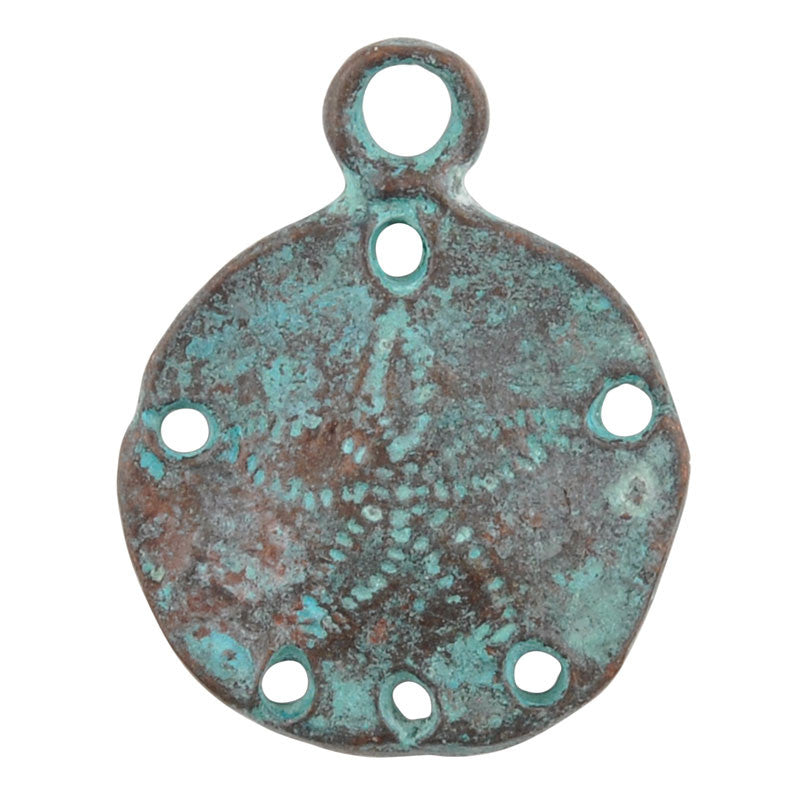 Casting Charm-16x20mm Sand Dollar-Green Patina-Quantity 1