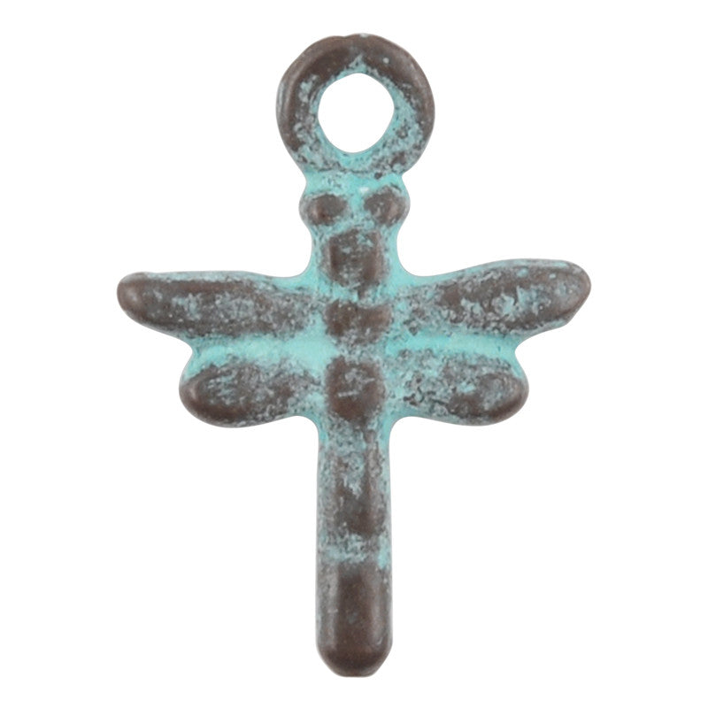 Casting Charm-17x12mm Tiny Dragonfly-Green Patina