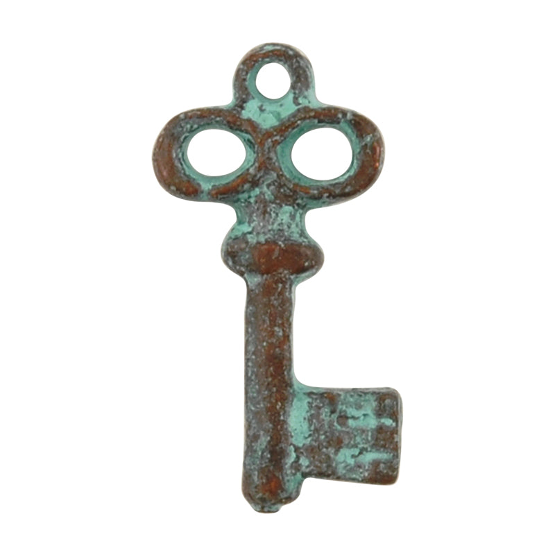 Casting Charm-8x17mm Tiny Skeleton Key-Green Patina-Quantity 1