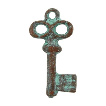 Casting Charm Wholesale-8x17mm Tiny Skeleton Key-Green Patina