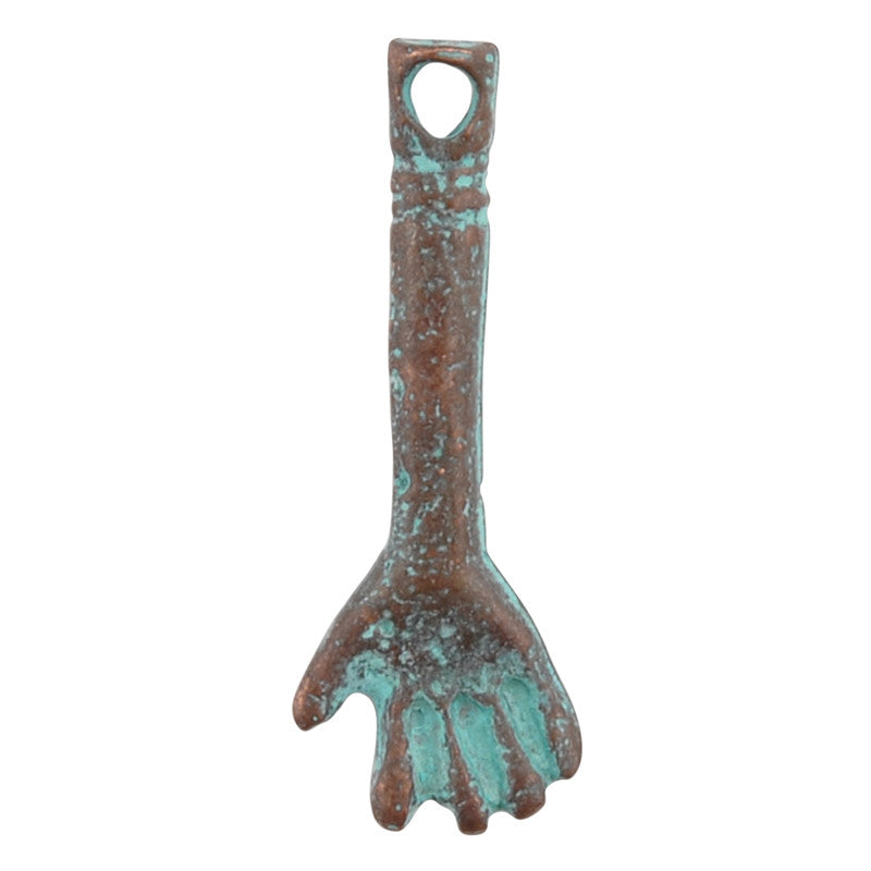 Casting Charm-8x23mm Arm With Hand-Green Patina