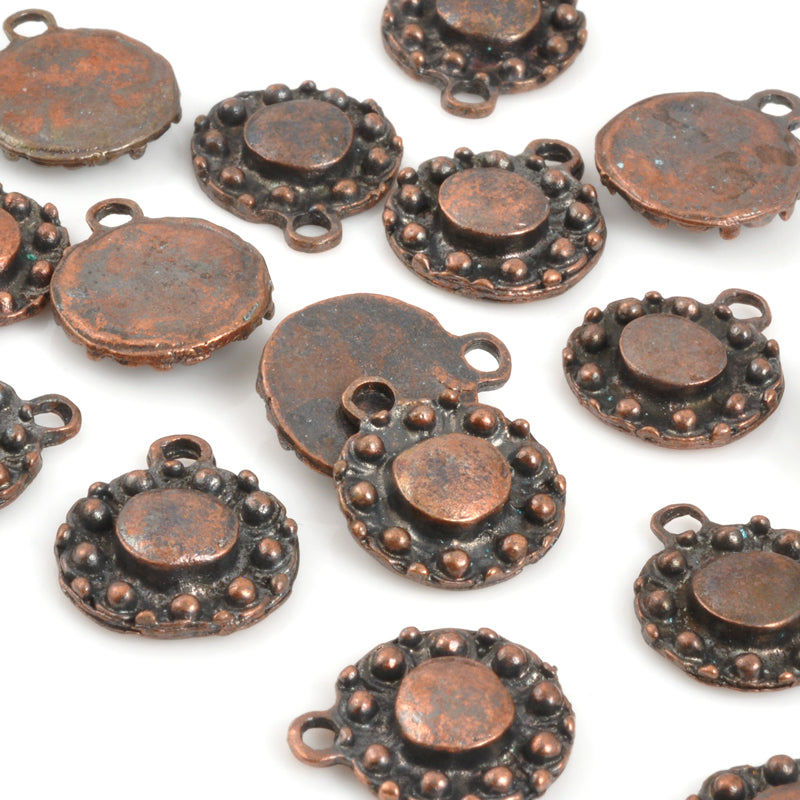 Casting Charms-14x17mm Round Granulated Frame-Antique Copper-Quantity 1