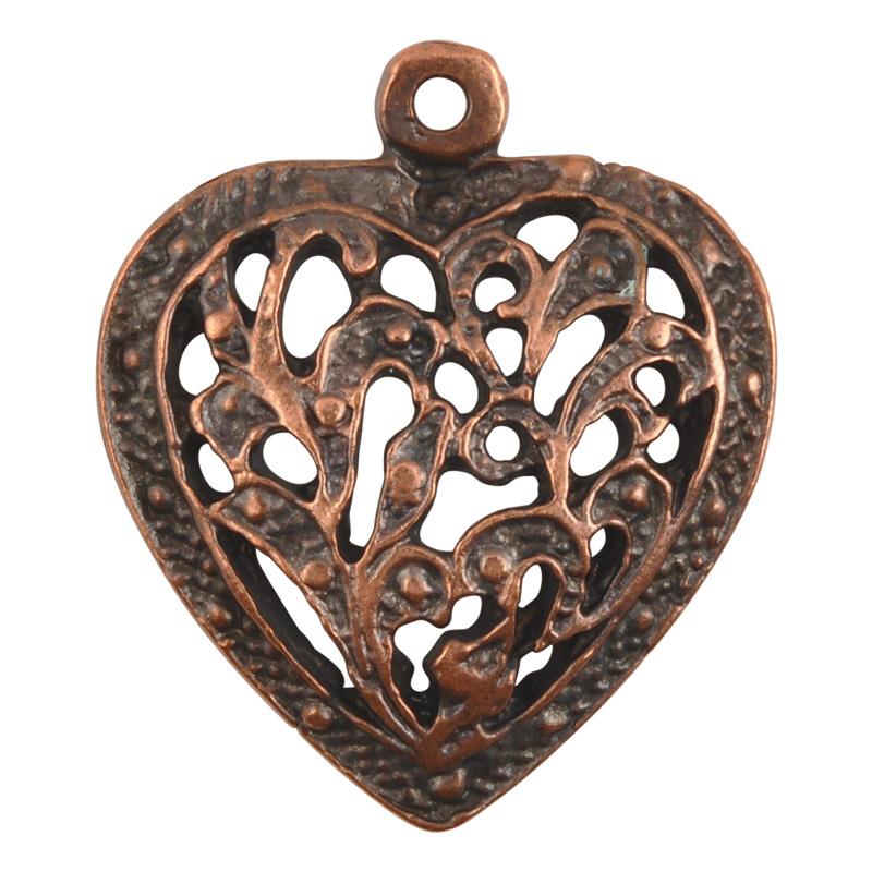 Pewter-12mm Heart Covered With Tiny Beads-Antique Gold - Tamara