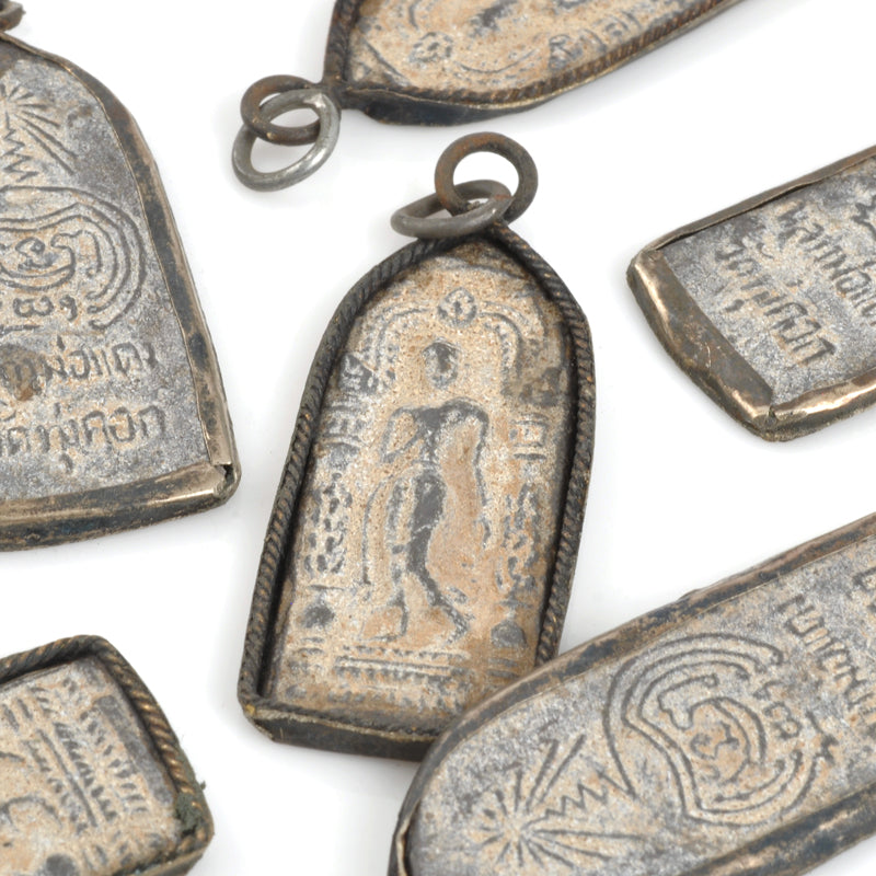 Casting Pendants-Metal-16x46mm Walking Buddha-Old Patina-Thailand-Quantity 1