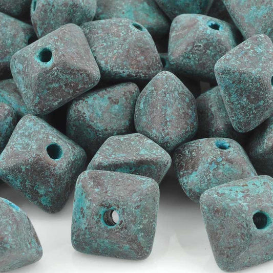 Ceramic Beads-11mm Octahedron-Green Patina