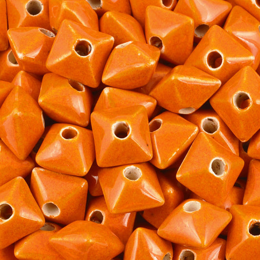 Ceramic Beads-11mm Octahedron-Orange Enamel