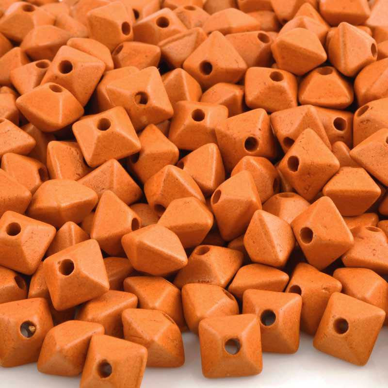 Ceramic Beads-11mm Octahedron-Tangerine-Quantity 3