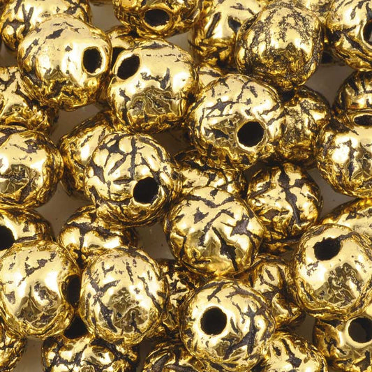 Ceramic Beads-12mm Coarse Round-Antique Gold