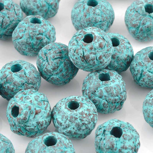 Ceramic Beads-12mm Coarse Round-Green Patina