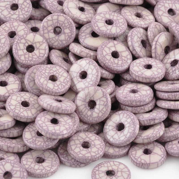 Ceramic Beads-13mm Round Disc-Antique Purple-Quantity 10