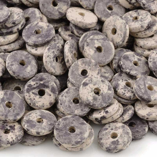 Ceramic Beads-13mm Round Disc-Dark Taupe Splash