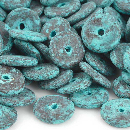 Ceramic Beads-13mm Round Disc-Green Patina