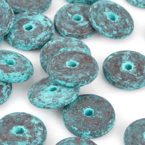 Ceramic Beads-13mm Round Disc-Green Patina