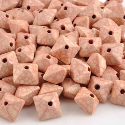 Ceramic Beads-15mm Octahedron-Antique Rose-Quantity 2