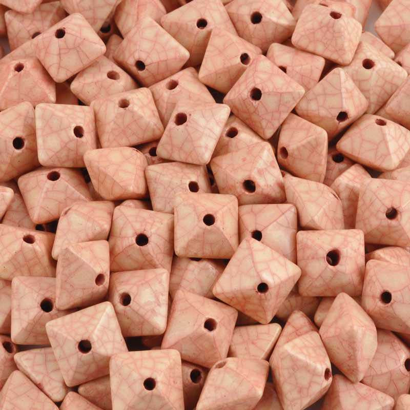 Ceramic Beads-15mm Octahedron-Antique Rose-Quantity 2