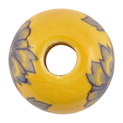 Ceramic Beads-16mm Round-Sun Yellow Floral Motif