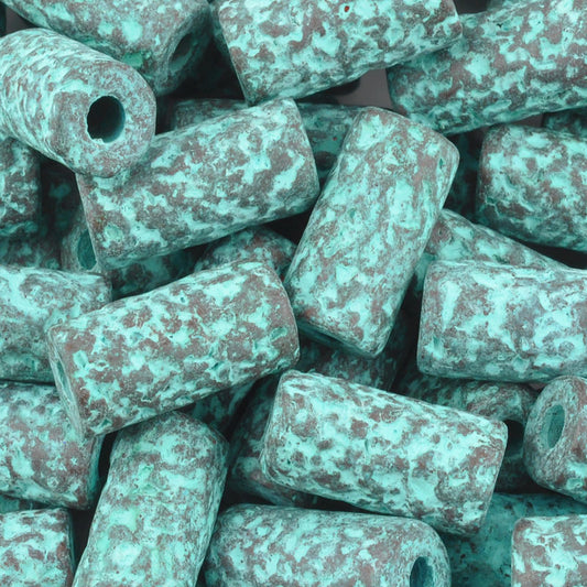 Ceramic Beads-17x8mm Coarse Tube-Green Patina