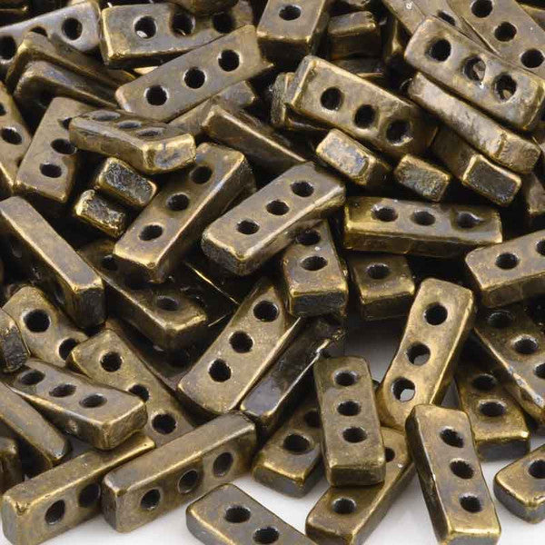 Ceramic Beads-18x7mm Three Hole Multi Strand Spacer-Antique Bronze