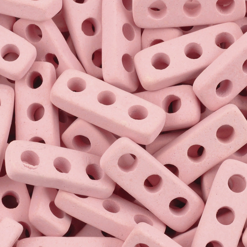 Ceramic Beads-18x7mm Three Hole Multi Strand Spacer-Rose Water