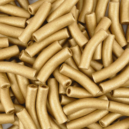 Ceramic Beads-27x6mm Curved Tube-Earthy Metallic Gold-Quantity 1