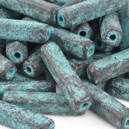 Ceramic Beads-30x6mm Tube-Green Patina