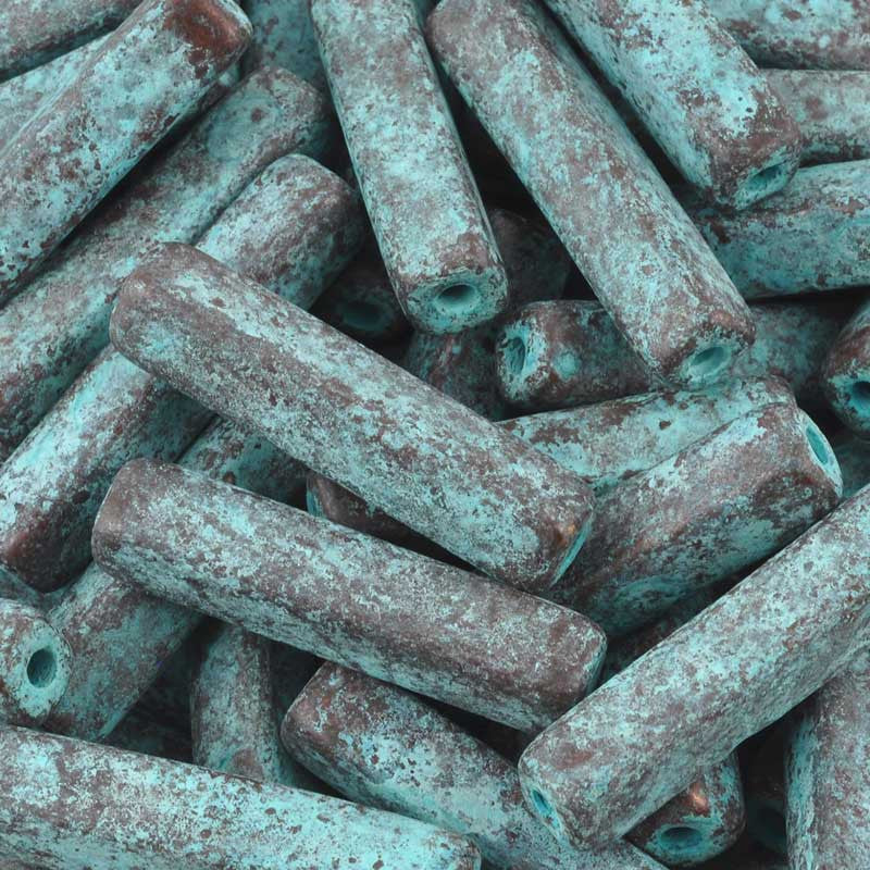 Ceramic Beads-30x6mm Tube-Green Patina