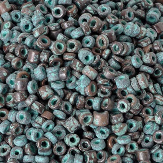 Ceramic Beads-3mm Tube-Green Patina-1 Gram