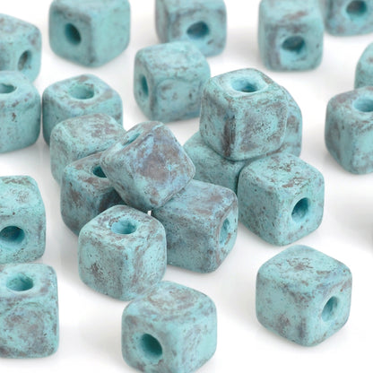 Ceramic Beads-5mm Cube-Green Patina