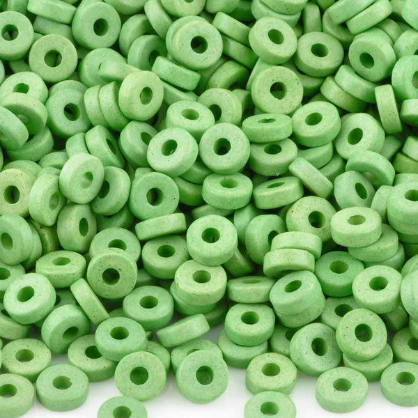 Ceramic Beads-6mm Round Disc-Lime Green