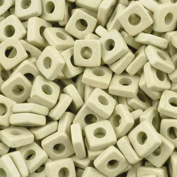 Ceramic Beads-6mm Large Hole Square Disc-Celadon