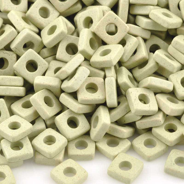 Ceramic Beads-6mm Large Hole Square Disc-Celadon