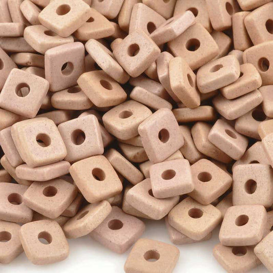 Ceramic Beads-6mm Square Disc-Sienna Pink