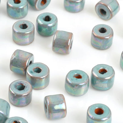 Ceramic Beads Wholesale-6x8mm Tube-Dusty Blue