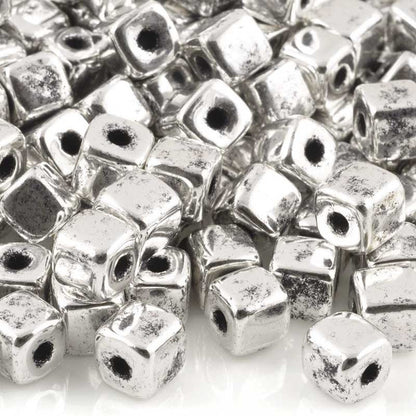 Ceramic Beads-7mm Cube-Antique Silver