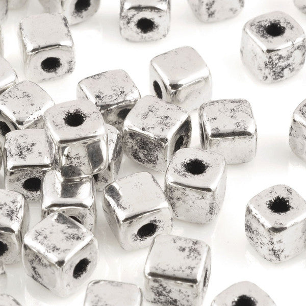 Ceramic Beads-7mm Cube-Antique Silver