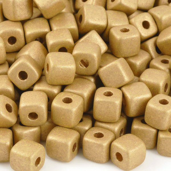 Ceramic Beads-7mm Cube-Earthy Metallic Gold