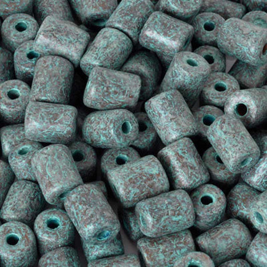 Ceramic Beads-7x9mm Tube-Green Patina