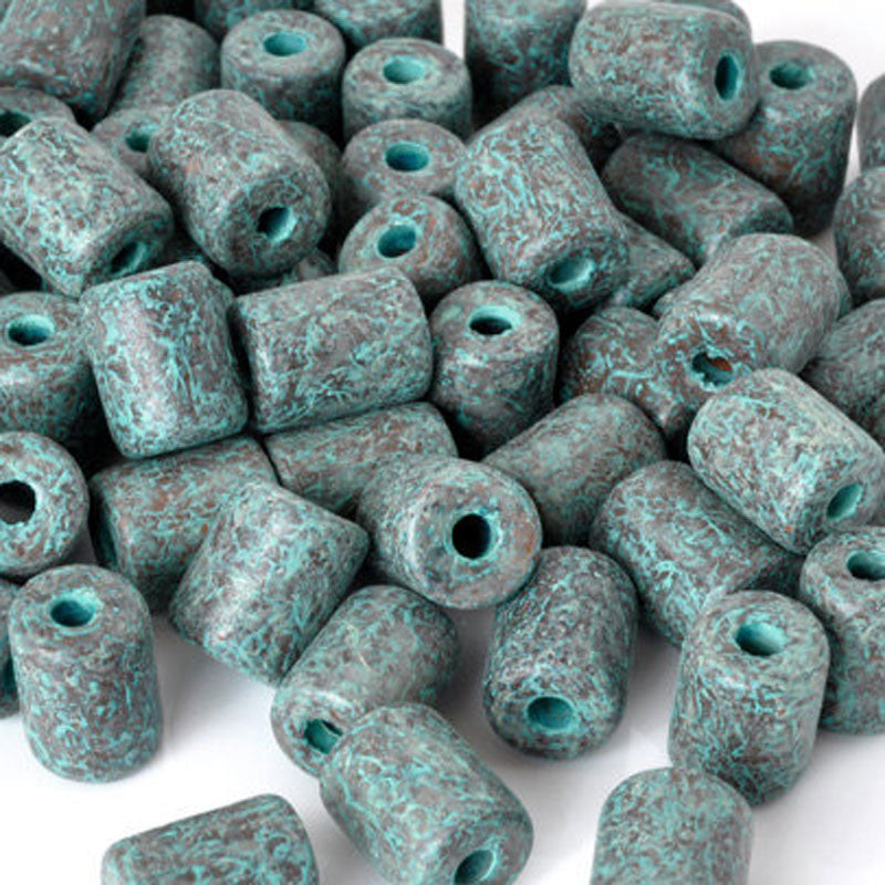 Ceramic Beads-7x9mm Tube-Green Patina