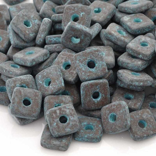 Ceramic Beads-8mm Square Disc-Green Patina