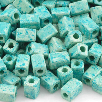 Ceramic Beads-8x5mm Rectangle Tube-Seafoam Splash