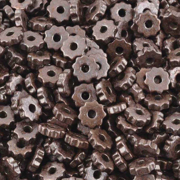 Ceramic Beads-9mm Ridged Disc-Antique Copper