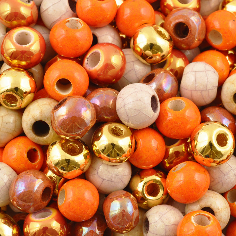 Ceramic Beads-9mm Round-Multi Enamel Mix-Quantity 5