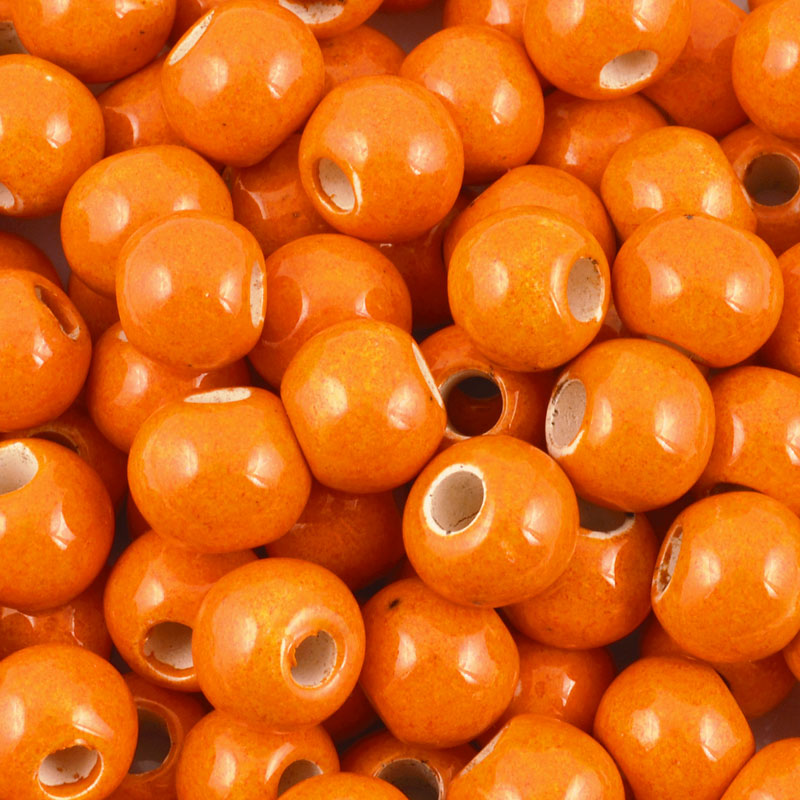 Ceramic Beads-9mm Round-Orange Enamel