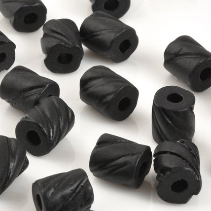 Ceramic Beads-9x8.2mm Tube with Line Detail-Black-Quantity 1