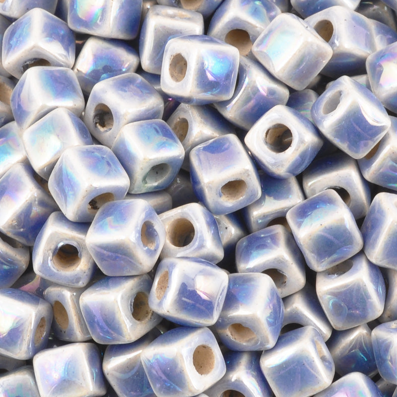 Ceramic Beads-5mm Cube-Blue Haze