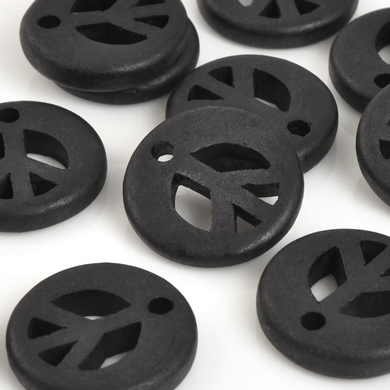 Ceramic Pendants-20mm Peace-Black-Quantity 1