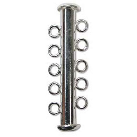 Clasp-32mm Five Ring Tube Clasp-Multi Strand-Silver-Quantity 1