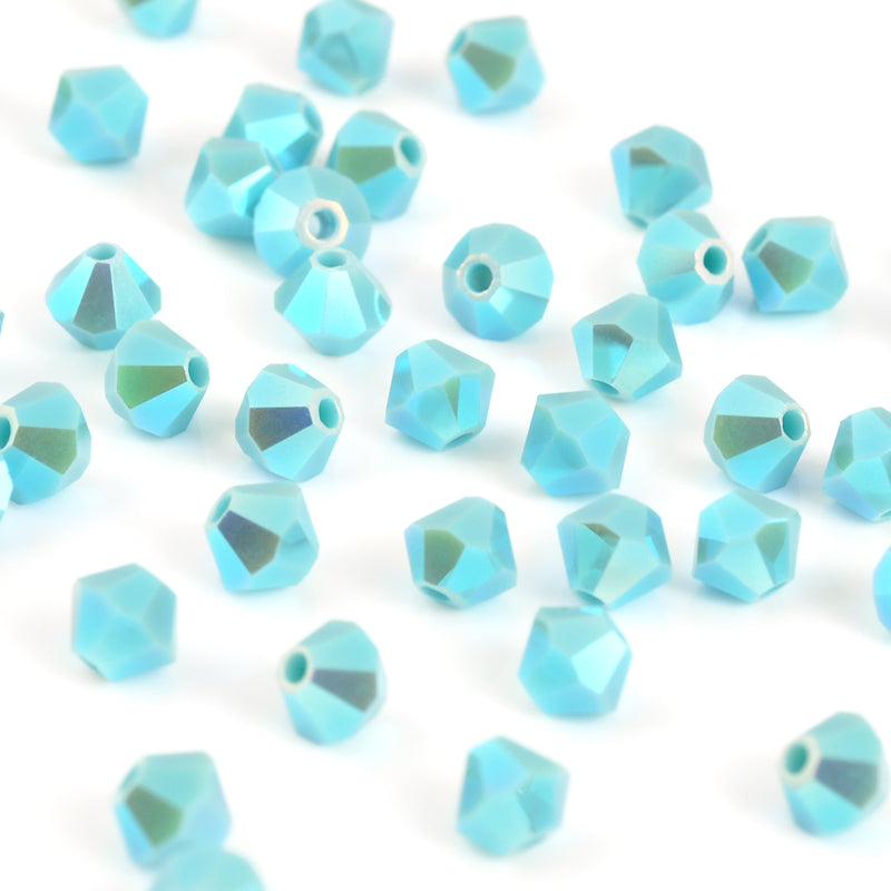 Crystal-4mm Preciosa MC Bicone-Turquoise AB 2X-Quantity 12