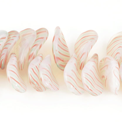 Czech Glass Beads-17x11mm Flat Twists-Milky White Red Pinstripe-Quantity 10