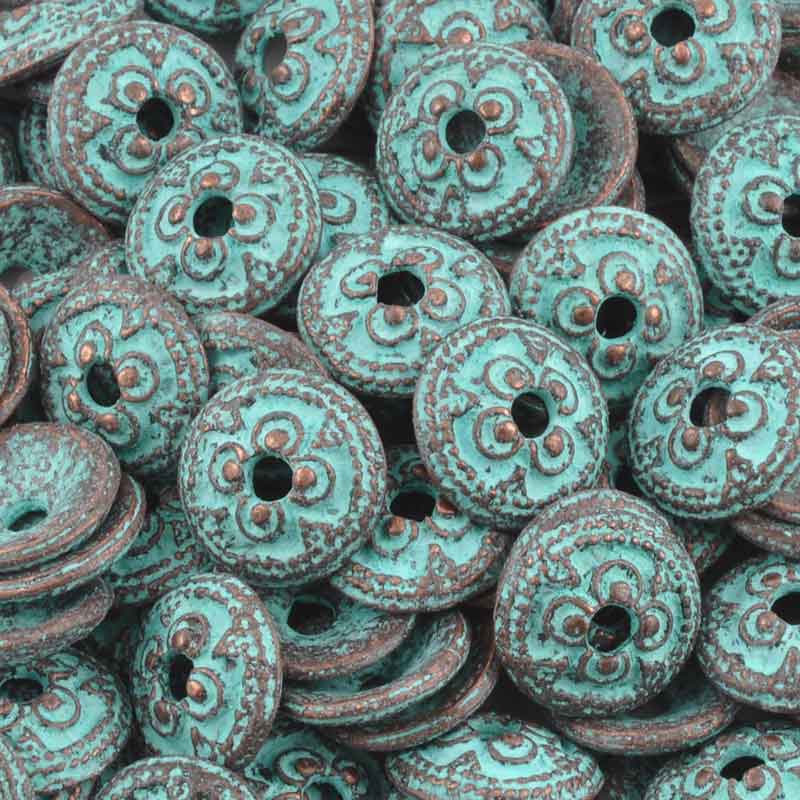 Findings-13mm Ornamental Bead Cap-Green Patina